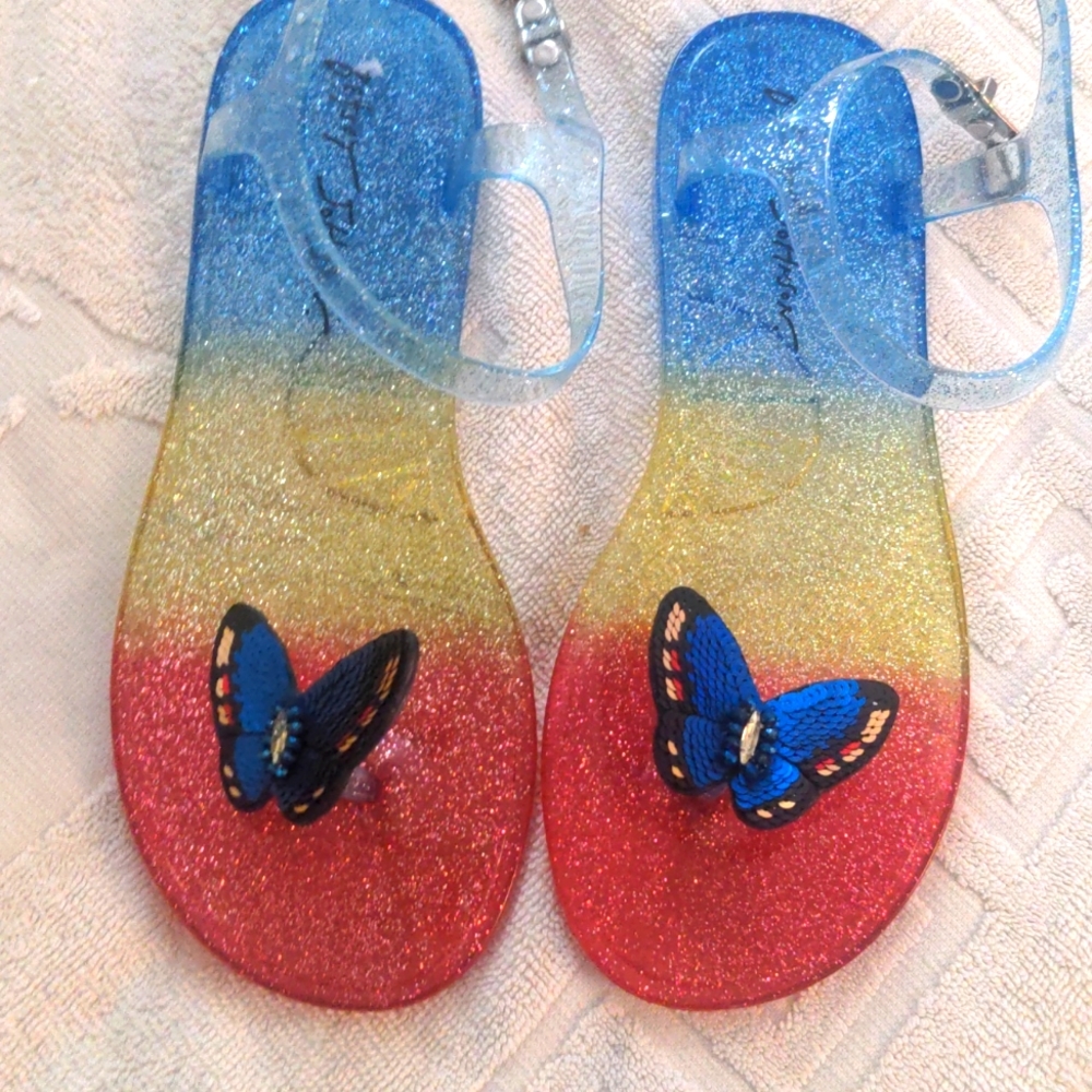 "Playful and Chic Betsey Johnson Multicolored Butterfly Jelly Sandals - S